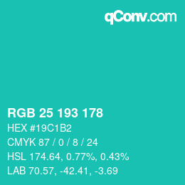 Color code: RGB 25 193 178 | qconv.com