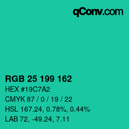 カラーコード: RGB 25 199 162 | qconv.com