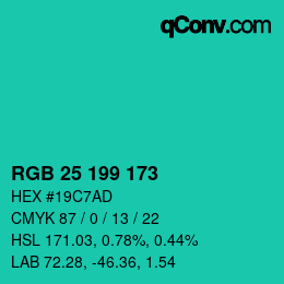 Color code: RGB 25 199 173 | qconv.com