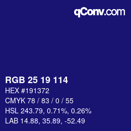 Color code: RGB 25 19 114 | qconv.com