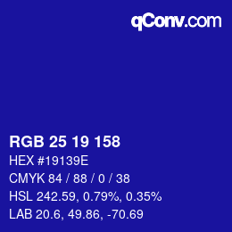 Color code: RGB 25 19 158 | qconv.com