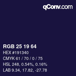 颜色代码: RGB 25 19 64 | qconv.com