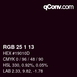 Color code: RGB 25 1 13 | qconv.com