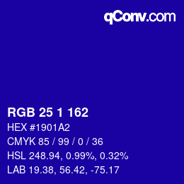 カラーコード: RGB 25 1 162 | qconv.com