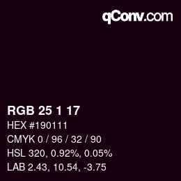 カラーコード: RGB 25 1 17 | qconv.com