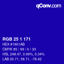 Color code: RGB 25 1 171 | qconv.com