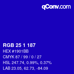 カラーコード: RGB 25 1 187 | qconv.com