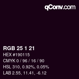 颜色代码: RGB 25 1 21 | qconv.com