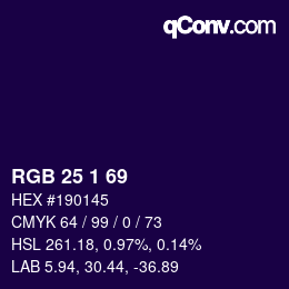 Color code: RGB 25 1 69 | qconv.com