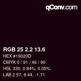 カラーコード: RGB 25 2.2 13.6 | qconv.com