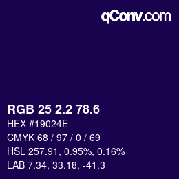カラーコード: RGB 25 2.2 78.6 | qconv.com
