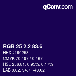カラーコード: RGB 25 2.2 83.6 | qconv.com