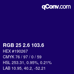 カラーコード: RGB 25 2.6 103.6 | qconv.com