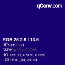 カラーコード: RGB 25 2.6 113.6 | qconv.com