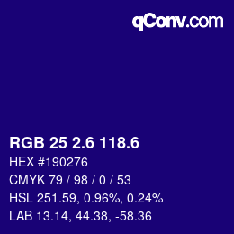 カラーコード: RGB 25 2.6 118.6 | qconv.com