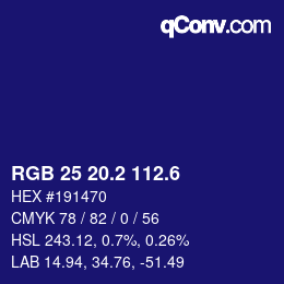 カラーコード: RGB 25 20.2 112.6 | qconv.com