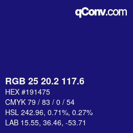 カラーコード: RGB 25 20.2 117.6 | qconv.com