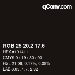 カラーコード: RGB 25 20.2 17.6 | qconv.com