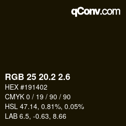 カラーコード: RGB 25 20.2 2.6 | qconv.com