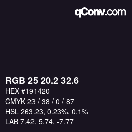 カラーコード: RGB 25 20.2 32.6 | qconv.com