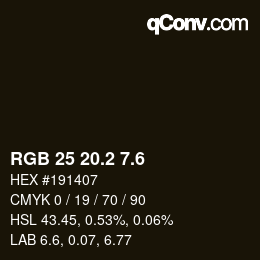カラーコード: RGB 25 20.2 7.6 | qconv.com