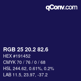 カラーコード: RGB 25 20.2 82.6 | qconv.com
