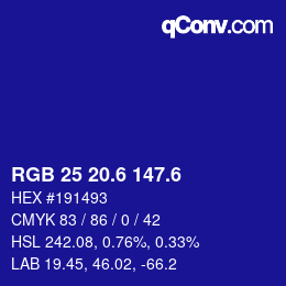 カラーコード: RGB 25 20.6 147.6 | qconv.com