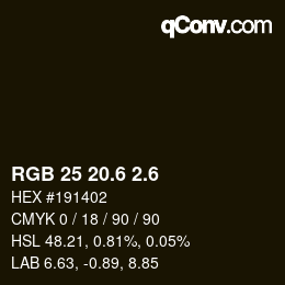 カラーコード: RGB 25 20.6 2.6 | qconv.com