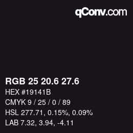 カラーコード: RGB 25 20.6 27.6 | qconv.com