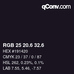 カラーコード: RGB 25 20.6 32.6 | qconv.com