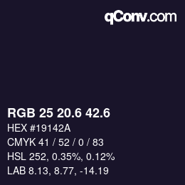 カラーコード: RGB 25 20.6 42.6 | qconv.com