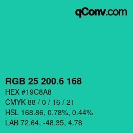 カラーコード: RGB 25 200.6 168 | qconv.com