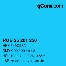 Color code: RGB 25 201 250 | qconv.com