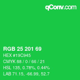 Color code: RGB 25 201 69 | qconv.com
