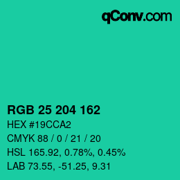 Color code: RGB 25 204 162 | qconv.com