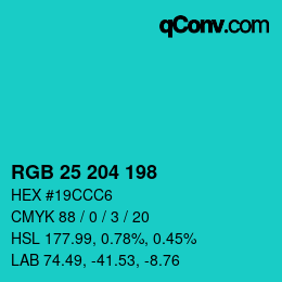 Color code: RGB 25 204 198 | qconv.com