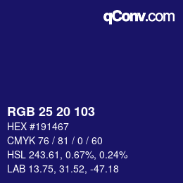 Color code: RGB 25 20 103 | qconv.com