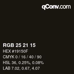 Color code: RGB 25 21 15 | qconv.com