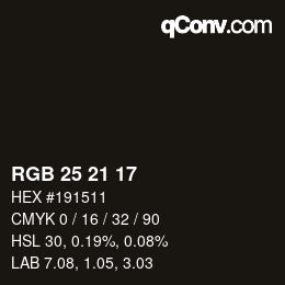 カラーコード: RGB 25 21 17 | qconv.com