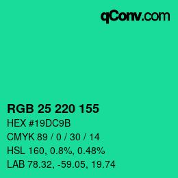 颜色代码: RGB 25 220 155 | qconv.com