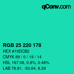 颜色代码: RGB 25 220 178 | qconv.com