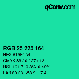 Color code: RGB 25 225 164 | qconv.com
