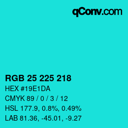 颜色代码: RGB 25 225 218 | qconv.com