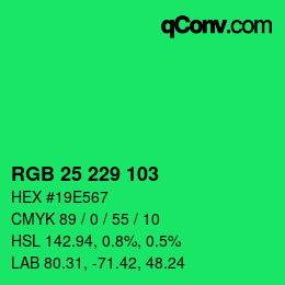 カラーコード: RGB 25 229 103 | qconv.com
