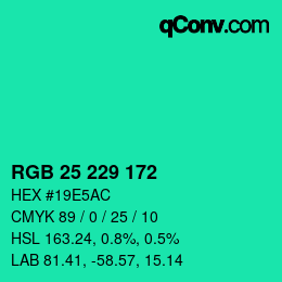 カラーコード: RGB 25 229 172 | qconv.com