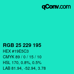 Color code: RGB 25 229 195 | qconv.com
