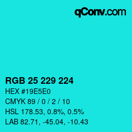 Color code: RGB 25 229 224 | qconv.com