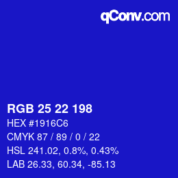 Color code: RGB 25 22 198 | qconv.com