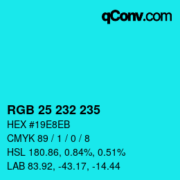 Color code: RGB 25 232 235 | qconv.com
