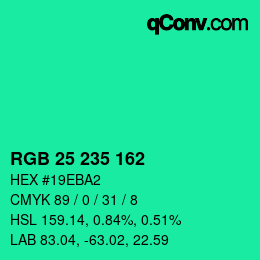 颜色代码: RGB 25 235 162 | qconv.com